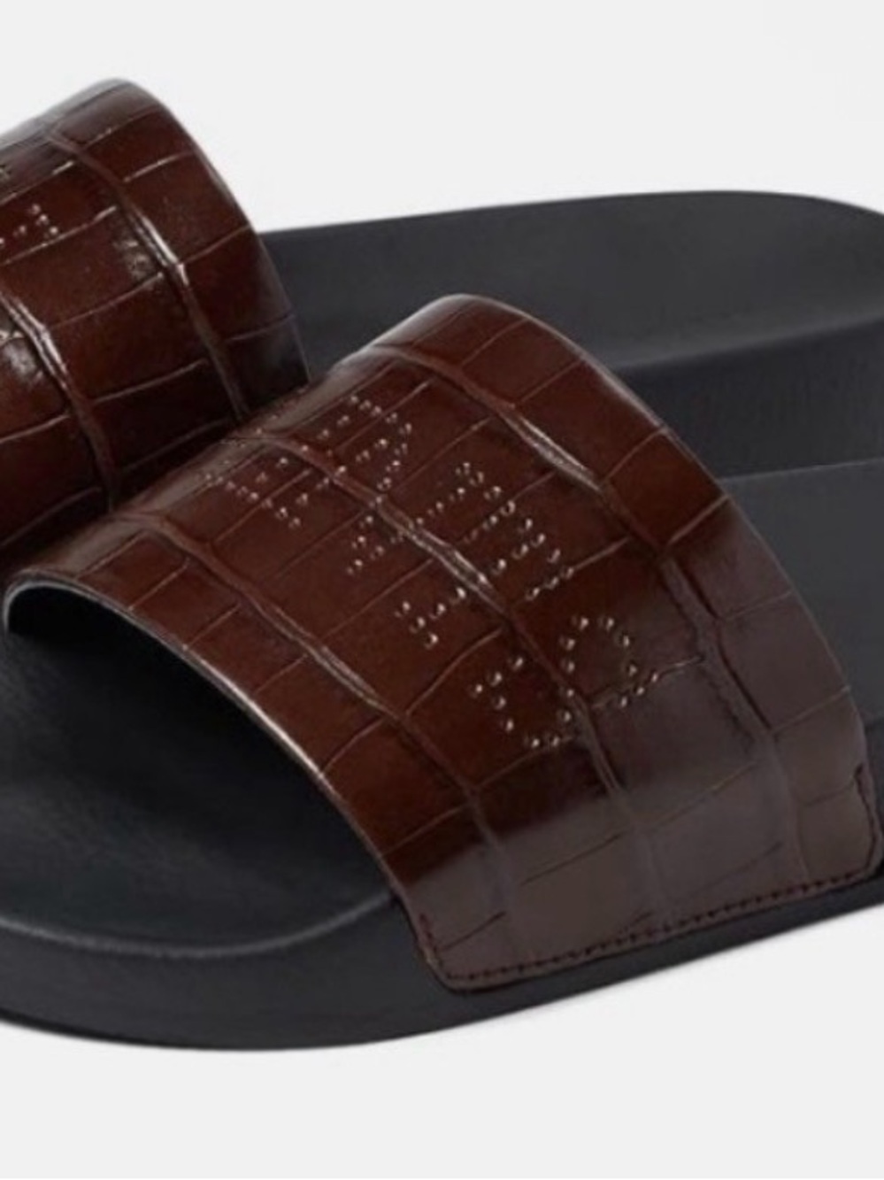 All Saints Brown Croc-Embossed Leather Slide Sandals - women’s - size 38